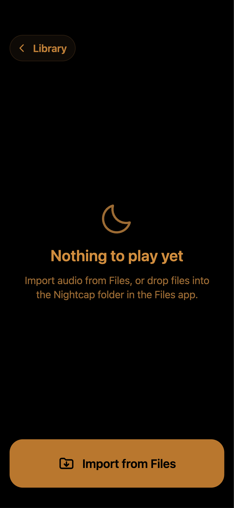 Nightcap's audio library screen